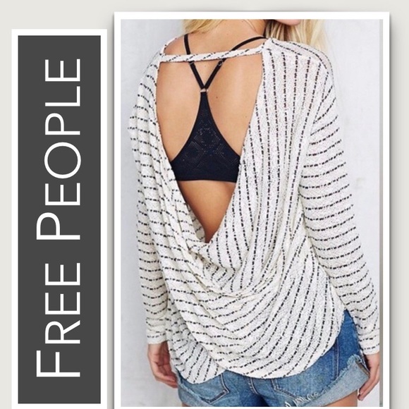 Free People Sweaters - Free People Open-Back Sweater NWOT White with Black Stripes